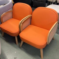 set of 2 Solid Wood Single Sofa Rattan Armrest Lounge Chair,Living Room Side Chair Modern Faux Leahter Chair Reception Chairs,Sponge Cushion Seat (Col