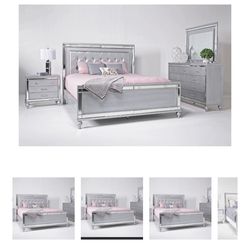 silver Queen bed frame.