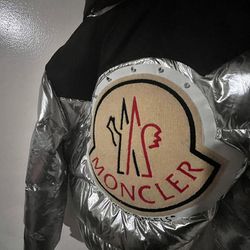 Long Sleeve Palm Angels Moncler Silver Puffer Jacket