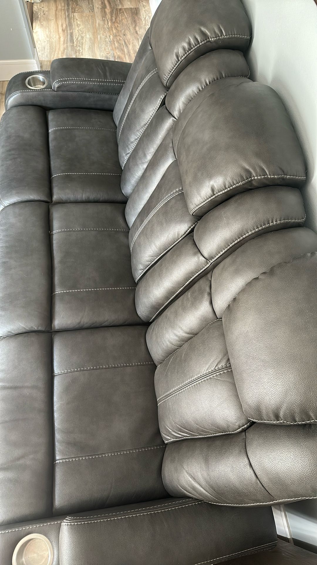 Grey Leather Recliner Couch