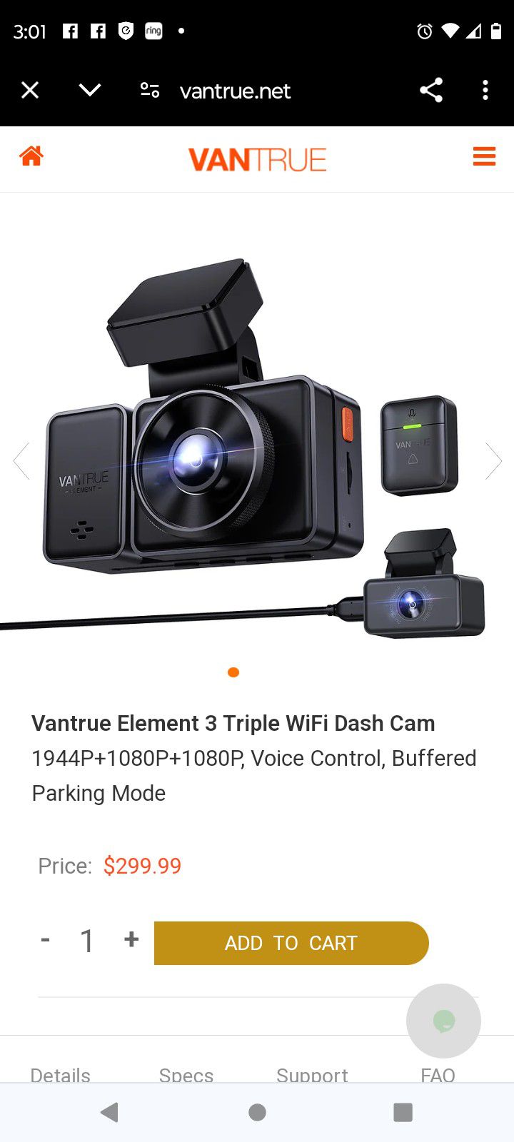 Vantrue Element 3 Dash Cam