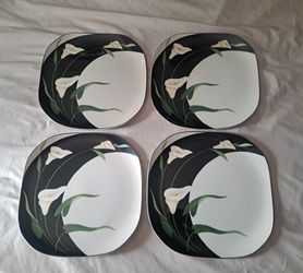 Sango Quadrille Vintage Porcelain set Black Lilies 4 Large plates