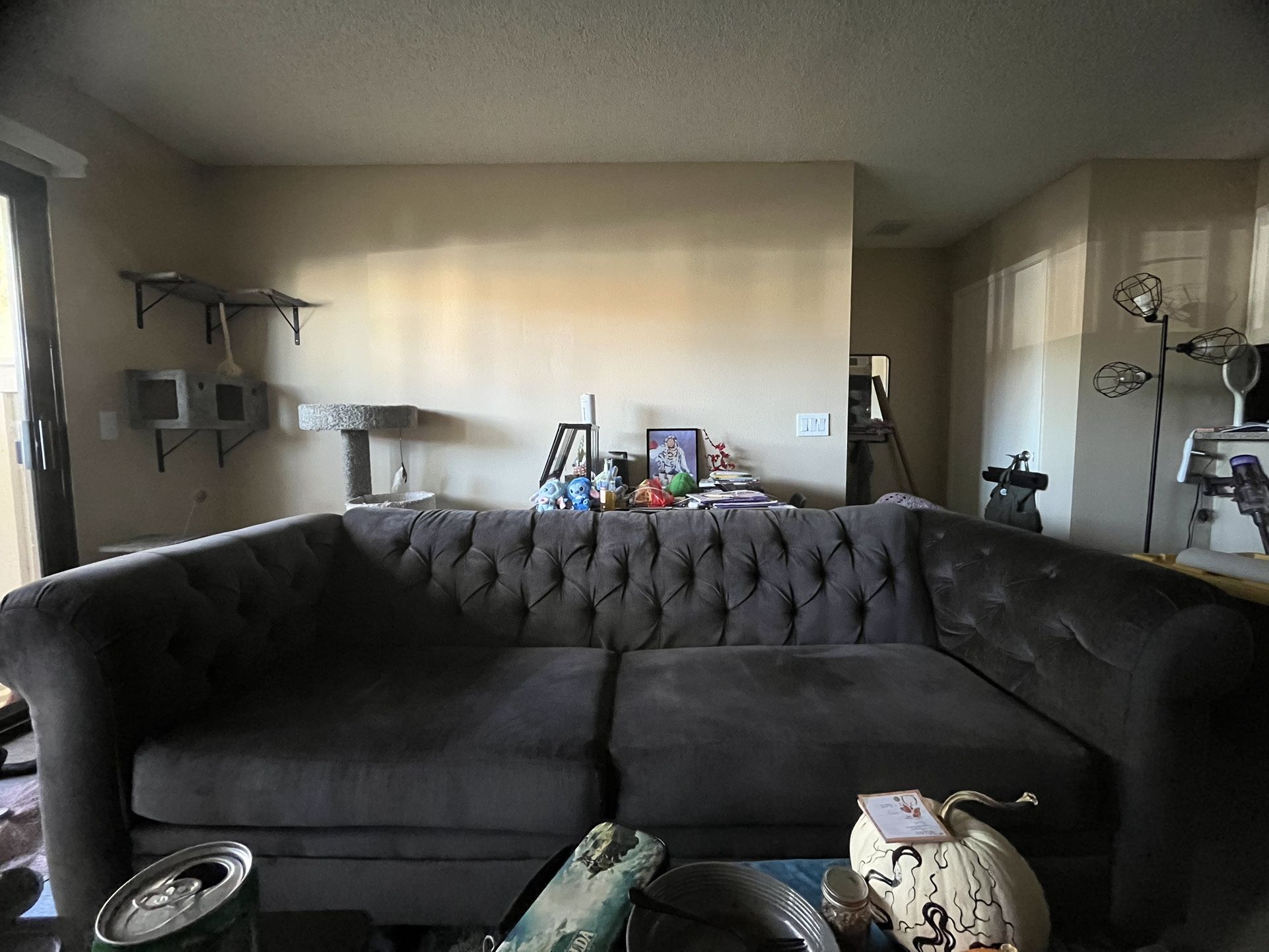 7.5ft Grey Polyester Couch