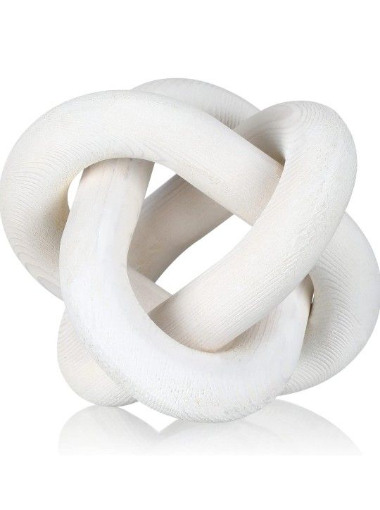 3 Link Wood Knot Decor - Hand Carved Coffee Table Decoration, Boho Chain Link Decor, Modern Shelf, Rustic Objects for Home Living Room Bedroom(White)