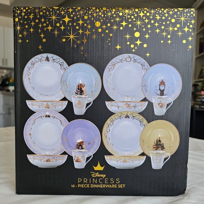 Disney Princess 16-Piece Ceramic Dinnerware Set Collection 3 | Plates,  Bowls & Mugs