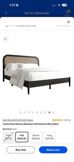 Full size black rattan bed frame