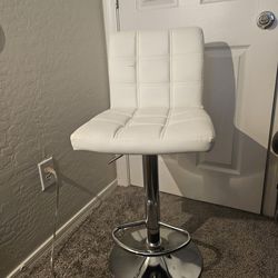 Adjustable Swivel Barstool White Leather