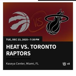 5 Miami Heat Tickets Vs Toronto Raptors