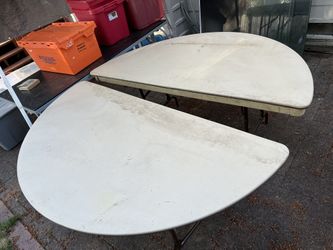Two Moon Shaped Folding Tables Indoor Or Outdoor Metal