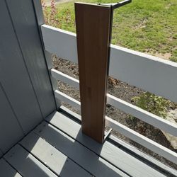 2 dark wood and black metal shelves with hardware 