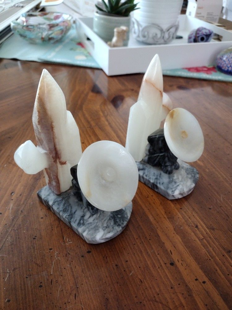 Hand Carved Onyx Cactus Marble Bookends