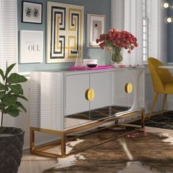 💎GLAM MIRRORED & GOLD METALLIC SIDEBOARD SERVER BUFFET CABINET GABETA💎
