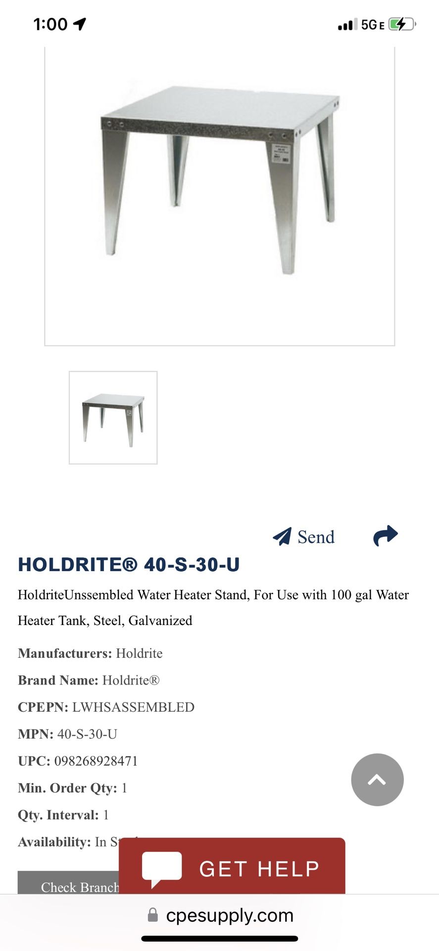 Galvanized water heater table 