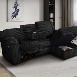 New Power Recliner Sectional Couch with Storage Chaise , USB & Drop Down Table! 