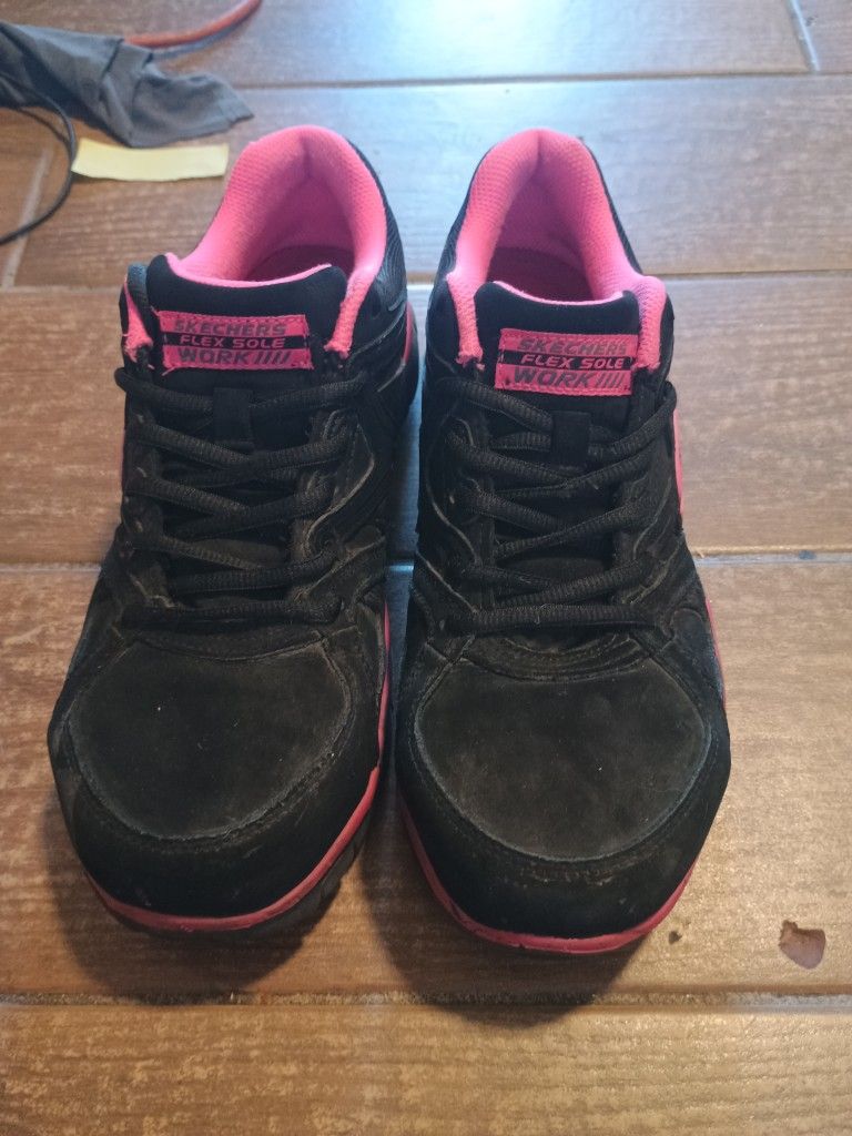 Sketcher's Memory Foam Synergy Sandlot Alloy Toe Slip - Resistant lace -up Work Shoes
