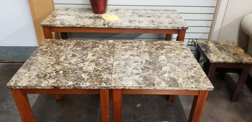 3 pc marble top set. Sofa table with 2 end tables