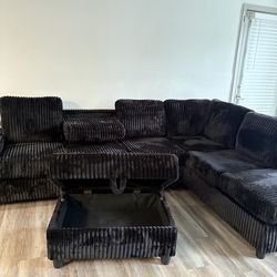 Black Corduroy Sectional With ottoman $10Down