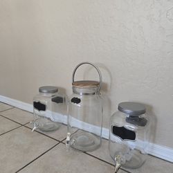Set of 3 Glass Beverage Dispensers - Mason Jar Style with Chalkboard Labels