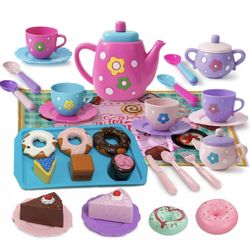 Tea Party Set for Little Girls, Pretend Teapot Set, Princess Tea Time Play Kitchen Toy with Teapot,
