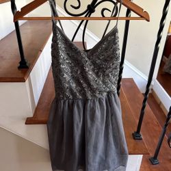 Hollister Gray Chiffon Sequin Spaghetti Strap Mini dress XS Adjustable Strap