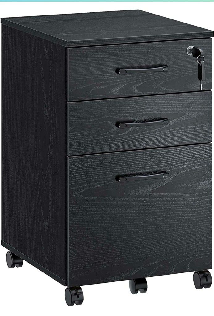 File Cabinet 3 Drawers with 1 Lock, Rolling Mobile Filing Cabinet, Under Desk File Cabinet with 5 Wheels and Hanging File Folders, for Letter Sized Do