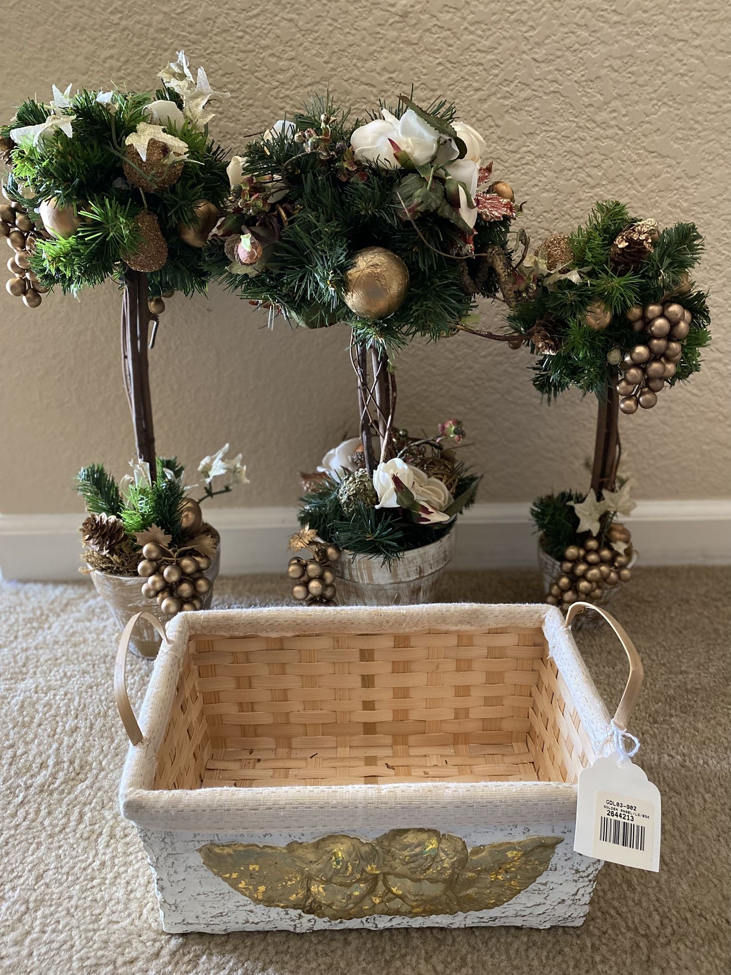 Gold and Cream Topiaries and New Angel Basket