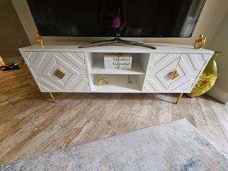 White and Gold TV Stand Media Console