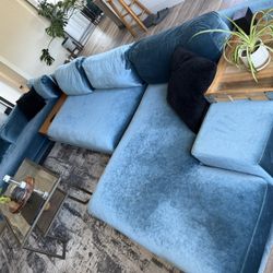 Extra Large Blue Velvet Luxury Sectional Sofa