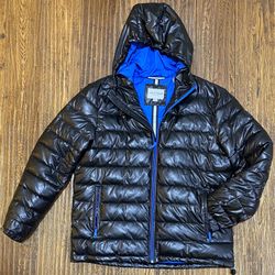 Cole Haan Men’s Large Faux Leather Hooded Down Jacket 