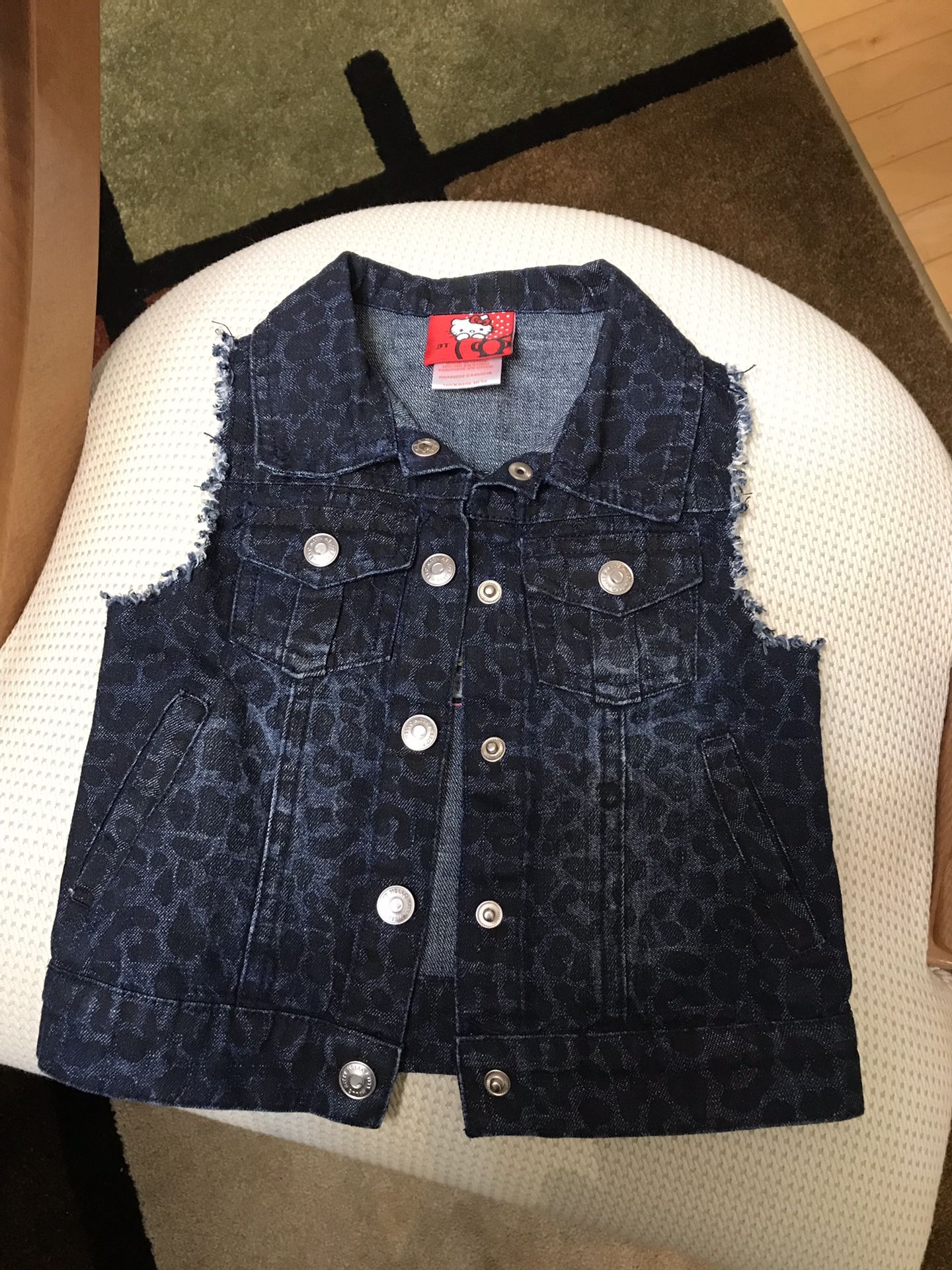 Girl’s Denim 4Pockets Back Embellished Vest, 3T