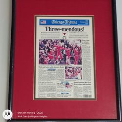Framed 1993 Chicago Tribune Chicago Bulls NBA Championship Commemorative Wall Hanging