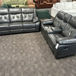Gray Leather Reclining Sofa Set (BLACK FRIDAY SALE)