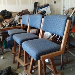 3 Wooden Barstool Chairs 