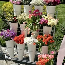 Flower Display Stand 12 White Buckets