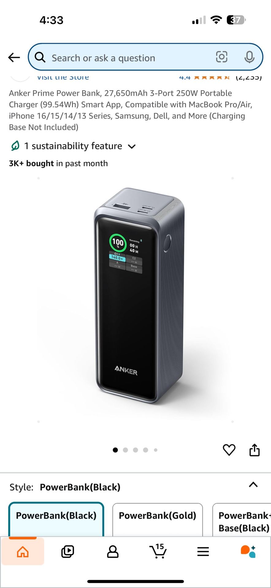 Anker Prime Power Bank, 27,650mAh 3-Port 250W Portable Charger (99.54Wh)