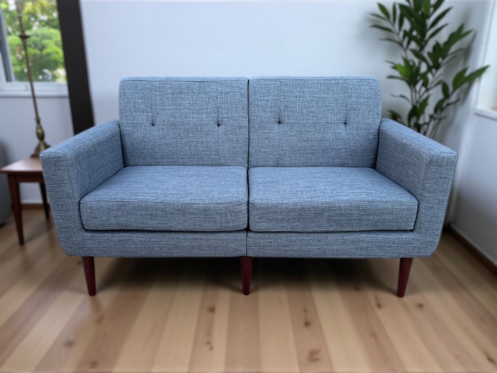 HUIMO Blue Linen-Look Fabric MCM Loveseat