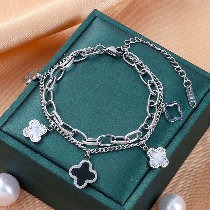 Anklet Bracelet Four Leaf Silver Clover