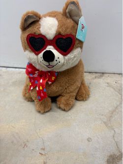 Adorable Play Right Hug Me Dog Stuffed Animal Brown Heart Sunglasses