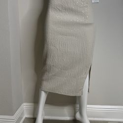 New Zara Cream Beige Sequined Women’s Midi Skirt Size S / 4-6