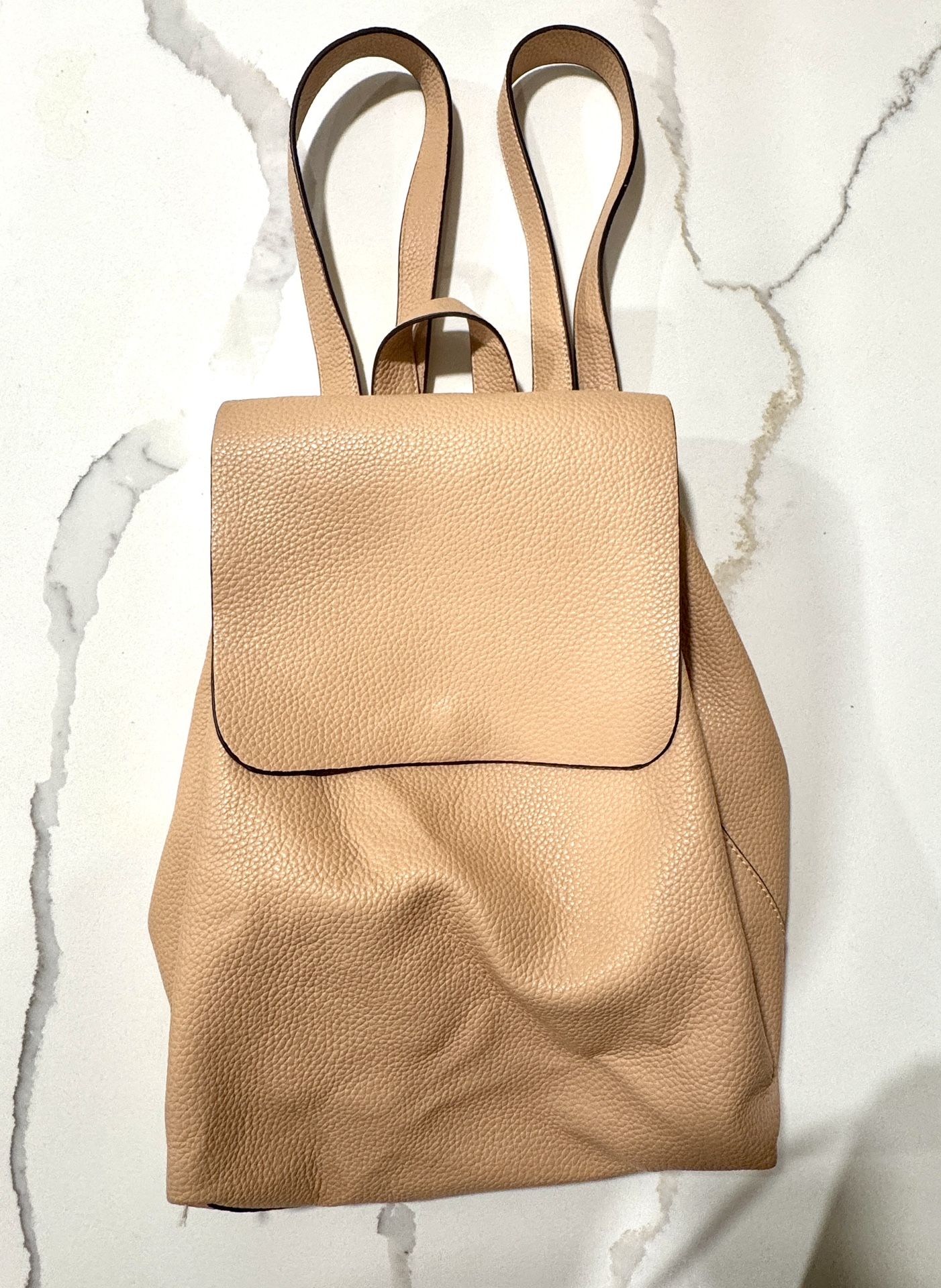 Street Level Tan Faux Leather Drawstring Backpack Purse Pebbled Vegan Leather