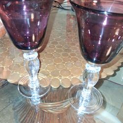 Artland Iris Hand Blown Bubbled Plum Water Goblets