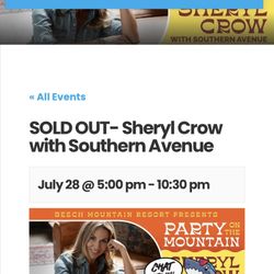 Sheryl Crow Beech Mountain Tickets