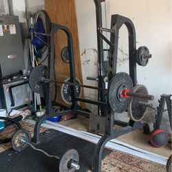 Squat Rack, 275 Olympic Weight, Straight Bar & Curling Bar