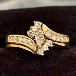 14K Gold Diamond Wedding Set Ring Size 7.5