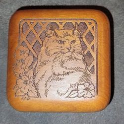 Wooden Kitten Design Small Musical Trinket Box Red Velvet "You Light Up My Life"