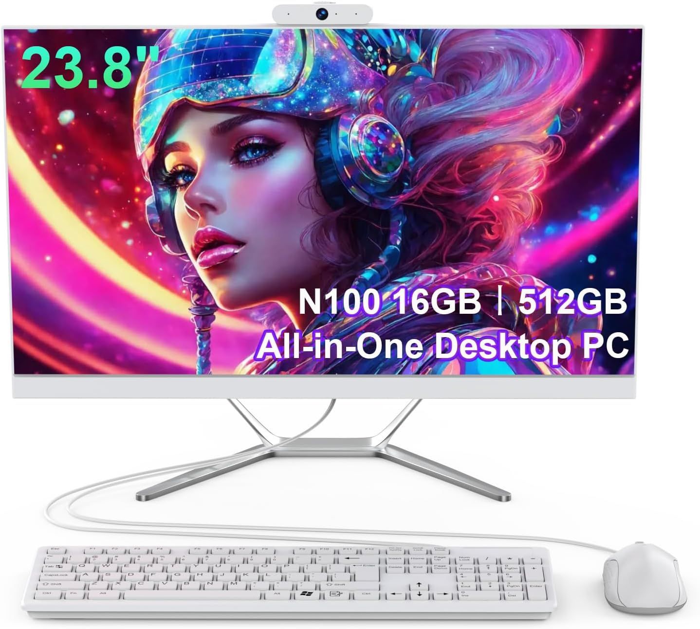 23.8" All in One Desktop Computer for for Home and School,Business AIO,13th Gen N100 Processor (Up to 3.40Ghz),4 Core,16GB RAM,512GB SSD,FHD IPS Displ