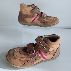 Richter Girls Leather Boots Brown Pink Heart Velcro Toddler Size 26 (US 9) New