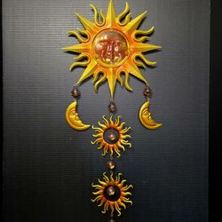 Sun & Moon Face Stained Glass Wind Chimes & Bell 36" Garden Patio Pool Balcony Home Decor 