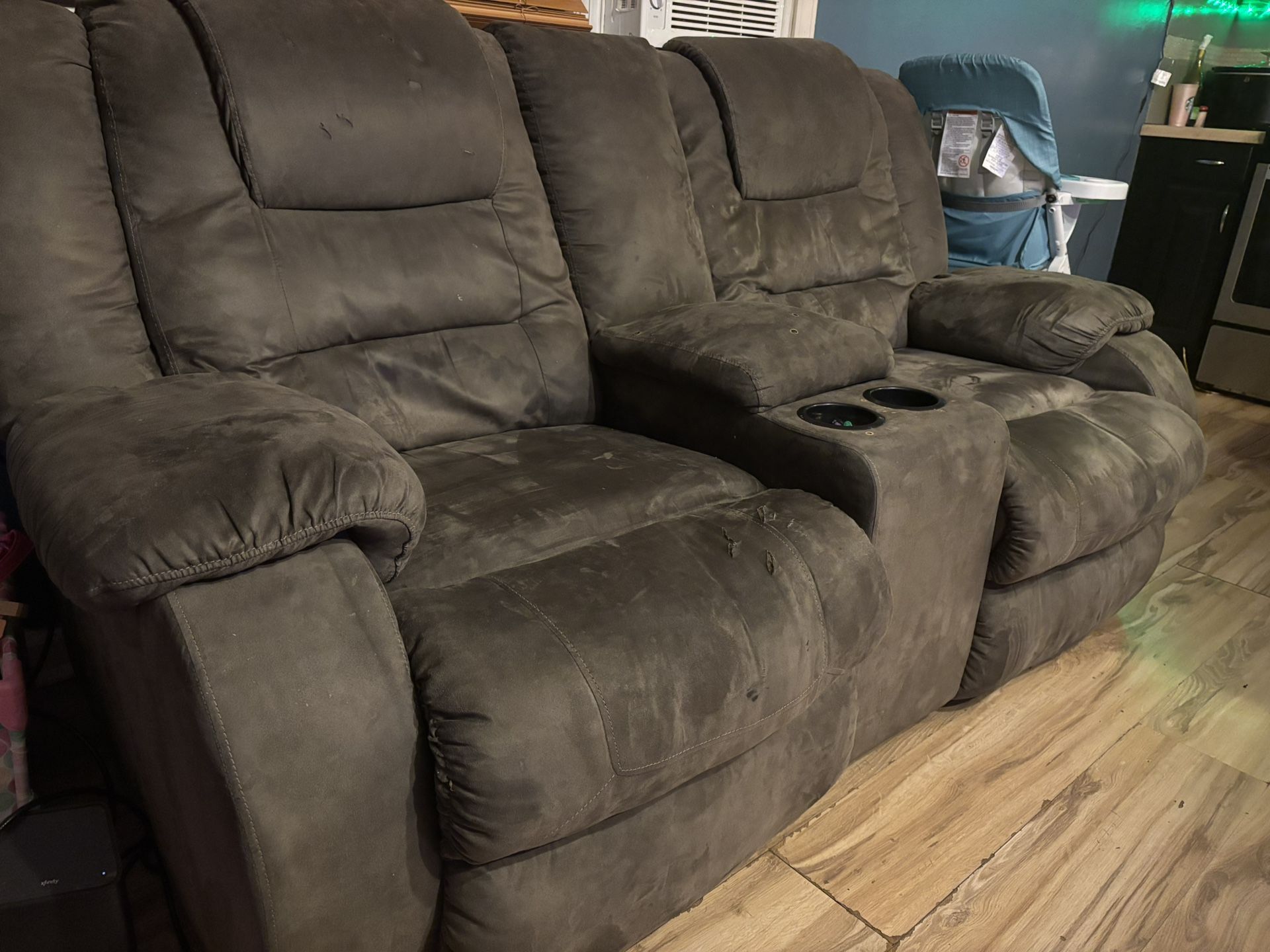 Grey Cloth Recliner Sofa