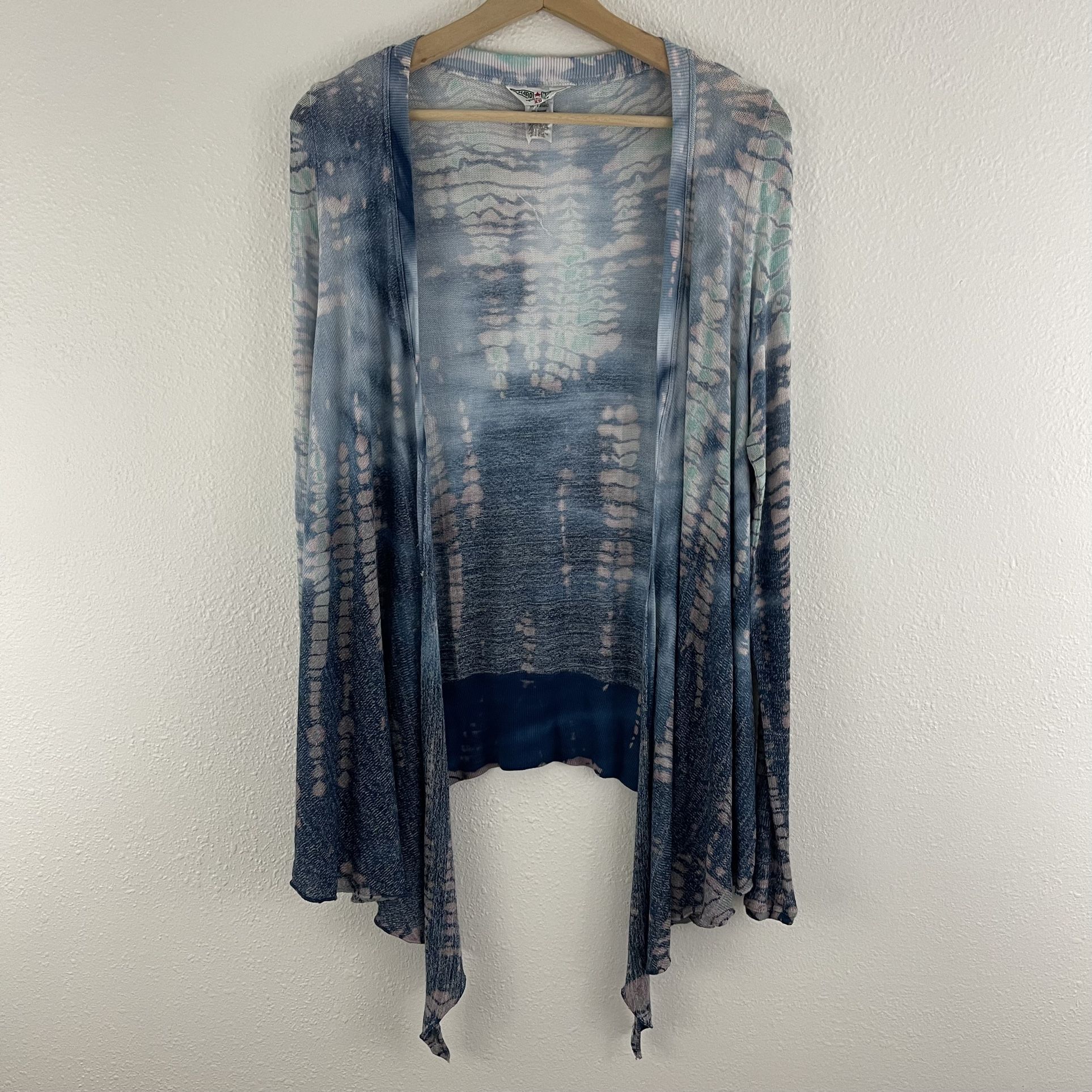 HARDTAIL Blue White Tie Dye Soft Knit Slouchy Open Drape Athleisure Cardigan